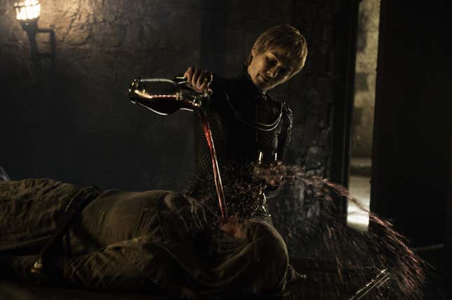 Cersei pours wine into the mouth of Unella in Game of Thrones.