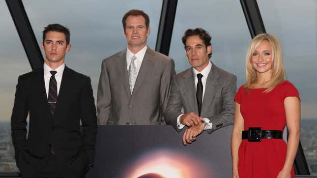 The cast of Heroes (a.k.a. Milo Venitmiglia, Jack Coleman, Adrian Pasdar, and Hayden Panettiere) in 2007