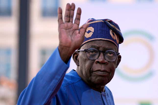 FILE - Nigeria&#39;s President Bola Tinubu arrives for the closing session of the New Global Financial Pact Summit, on June 23, 2023 in Paris. Nigeria&#39;s president on Monday, Jan. 8, 2024, suspended the country’s minister of humanitarian affairs and poverty alleviation over the use of a private bank account for ministry financial transactions in the government&#39;s social welfare program. (AP Photo/Lewis Joly, File)