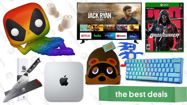 Image for article titled Friday&#39;s Best Deals: Insignia 43&quot; 4K TV, Mac Mini, Edifier Wireless Earbuds, Rainbow 60% Keyboard, Funko Pride Pops, Tom Nook Beanie, Kyoku Damascus Knife, and More