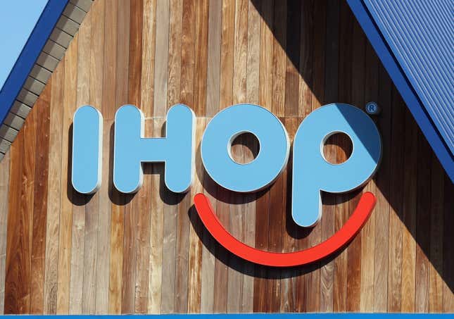 An image of the sign for an iHop restaurant as photographed on March 18, 2020 in Hicksville, New York. 
