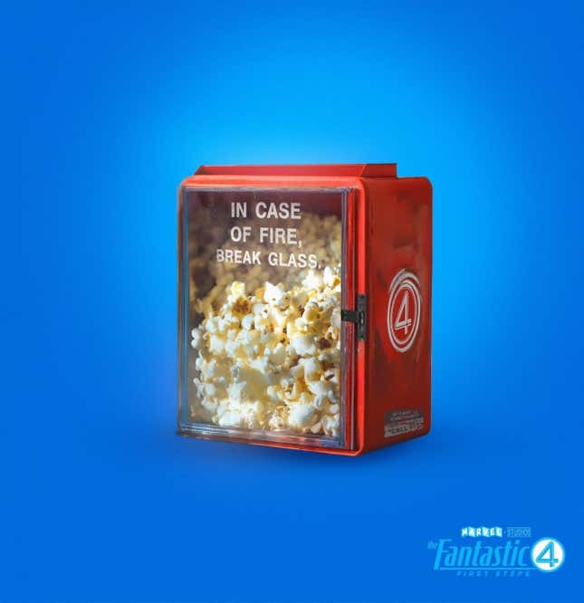 A popcorn bucket made to look like a fire extinguisher cabinet.