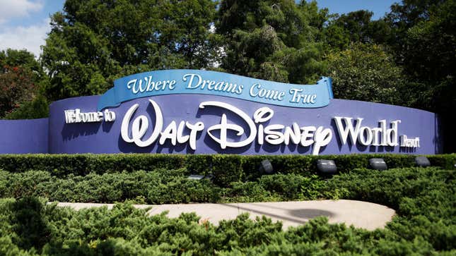 A view of the Walt Disney World theme park entrance on July 9, 2020 in Lake Buena Vista, Florida.