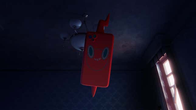 A Rotom phone floats over someone.