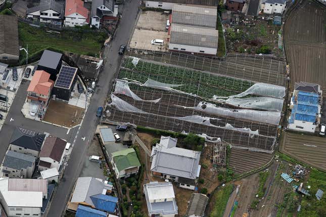 Image for article titled The chaos left behind by Typhoon Jebi, seen from the air