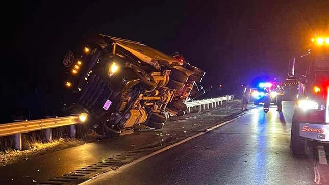 Image for article titled Possible Tornado Flips 15 Semis, Causes 25-Car Pileup In Michigan