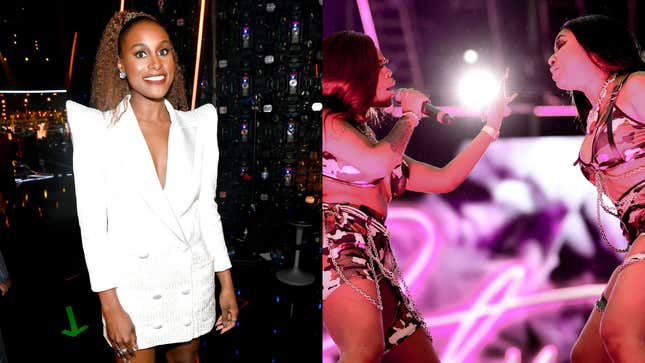 Issa Rae attends the BET Awards 2021 on June 27, 2021; JT and Yung Miami of City Girls performs on stage during Rolling Loud on July 23, 2021