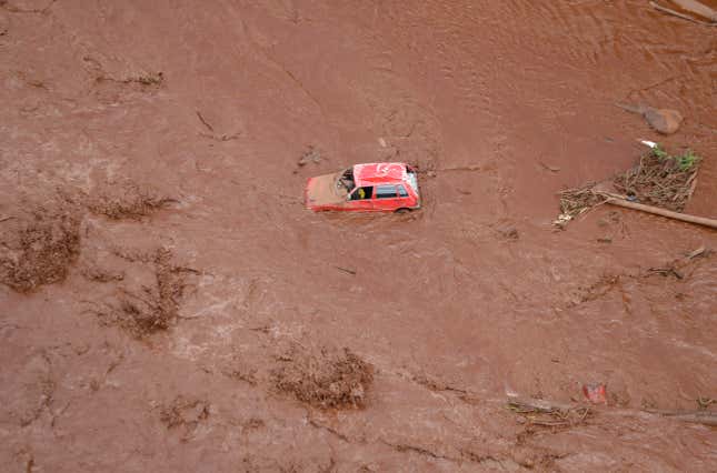 Several feet of mud washed through Brumadinho, Brazil, after the dam collapse on Jan. 25, 2019.