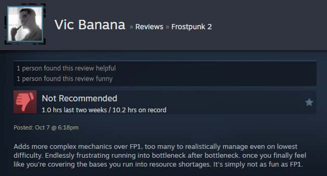 Image for article titled Frozen City Builder Frostpunk 2, As Told By Steam Reviews