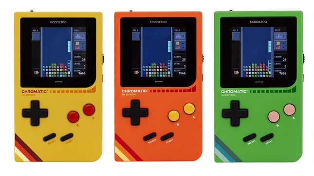 Several ModRetro Chromatics in Yellow, Orange, and Green