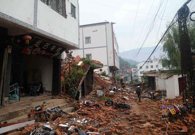 Collapsed homes in Ludian county, in Yunnan province.