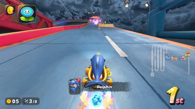 Dolphin races on a track.