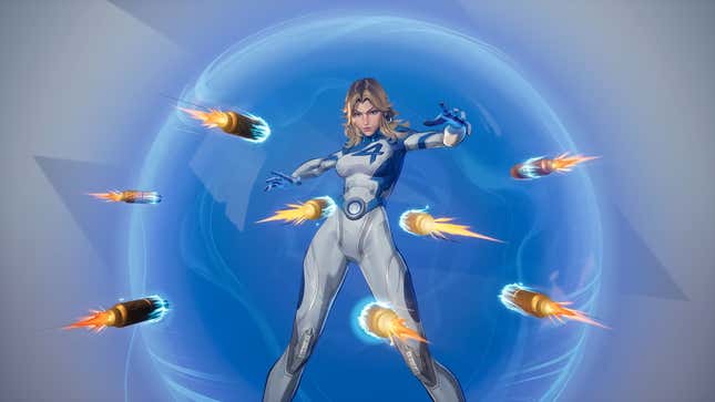 Invisible Woman holds missiles in place with her barrier.