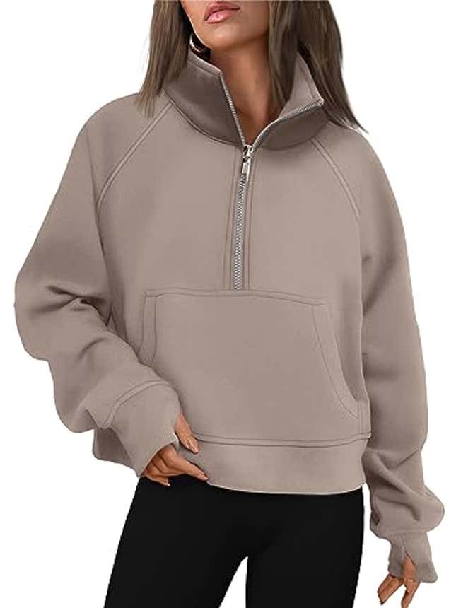 Image for article titled AUTOMET Womens Sweatshirts Half Zip Cropped Pullover Fleece Quarter Zipper Hoodies 2024 Fall Fashion Outfits Clothes Coffeegrey Medium, Now 55% Off