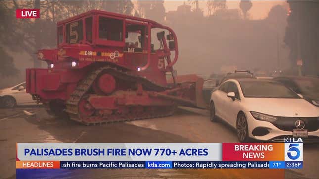 Pacific Palisades Los Angeles area fires bulldoze abandoned cars