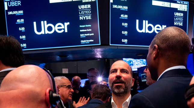 Uber CEO Dara Khosrowshahi at the New York Stock Exchange during the taxi company's May 2019 initial public offering.