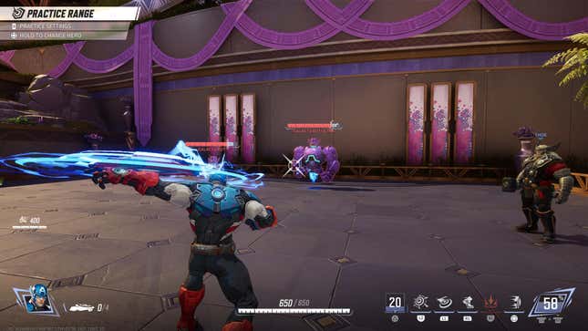 Captain America receives his shield back with blue electric energy after throwing it toward two Galacta Bots.