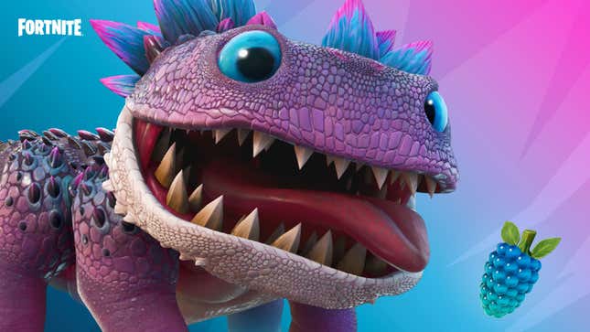 An image of a Klombo, a dinosaur-like creature with a big mouth that appears in Fortnite. 