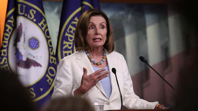 House Speaker Nancy Pelosi answers reporters questions July 17, 2019, including those regarding the articles of impeachment raised by Rep. Al Green (D-Texas).