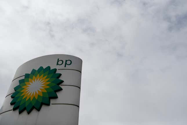 FILE - The logo of British Petroleum, BP, adorns a BP petrol station in west London, Tuesday, Aug. 4, 2020. Oil and natural gas giant BP beat expectations on Tuesday, Feb. 6, 2024 with earnings of $3 billion in the last three months of 2023, bringing last year&#39;s total to half its record 2022 profit as energy prices have fallen since spiking after Russia&#39;s invasion of Ukraine. (AP Photo/Alastair Grant, File)