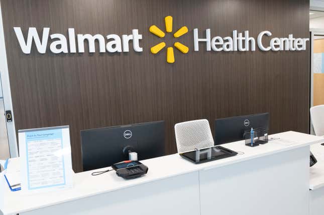 The front desk is visible Friday, March 29, 2024, at the new Walmart Health Center in Sugar Land, Texas