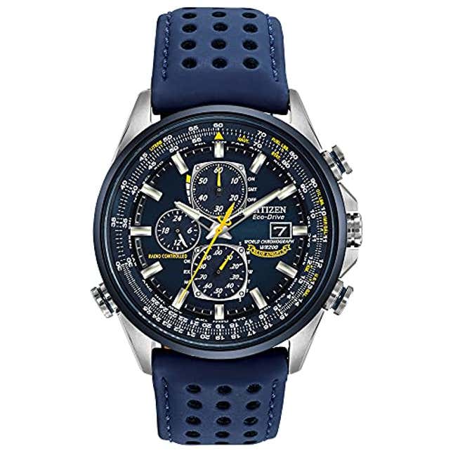 Image for article titled Citizen Men&#39;s Eco-Drive Sport Luxury World Chronograph Atomic Time Keeping Watch in Stainless Steel with Blue Polyurethane strap, Now 48% Off