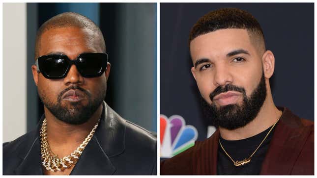 Kanye ‘Ye’ West, left; Drake.