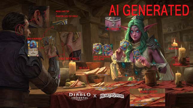 Alleged AI Hearthstone Art Riles Up Fans Promotional art shows several highlighted examples of AI production.