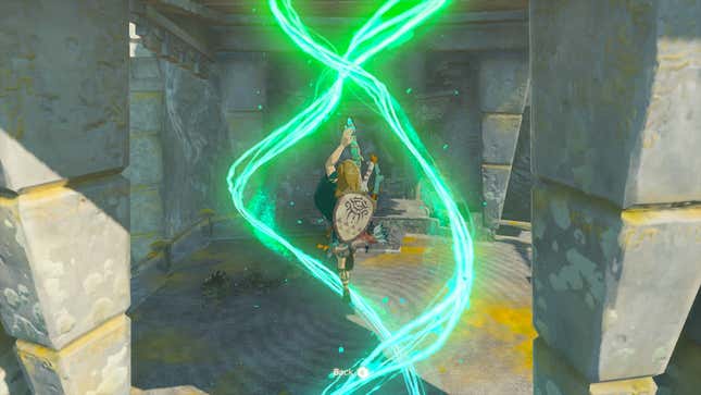 Link usa la habilidad Ascender en Tears of the Kingdom.