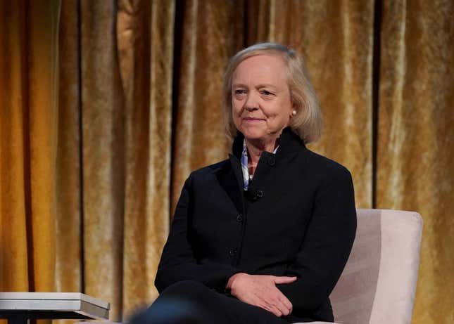 Meg Whitman speaks onstage at Women's Forum Of New York Breakfast Of Corporate Champions on November 07, 2019 in New York City.