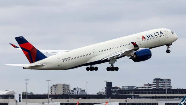 A Delta Air plane takes off from Sydney Airport on January 20, 2024 in Sydney, Australia.