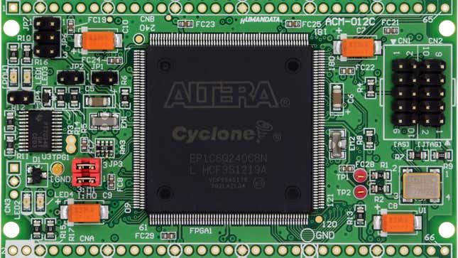 An Altera Cyclone FPGA is embedded into a circuit board.