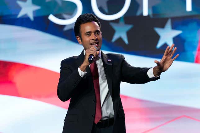 FILE - Republican presidential candidate Vivek Ramaswamy speaks during the Pray Vote Stand Summit on Friday, Sept. 15, 2023, in Washington. Ramaswamy recently became the first 2024 candidate to join TikTok, which says it has over 150 million U.S. users. (AP Photo/Jose Luis Magana, File)