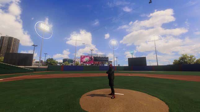 Miles Morales stands on the pitching mound. 