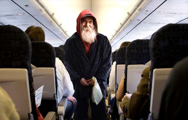 Image for article titled Same Homeless Man Always Begging For Change On United Flight