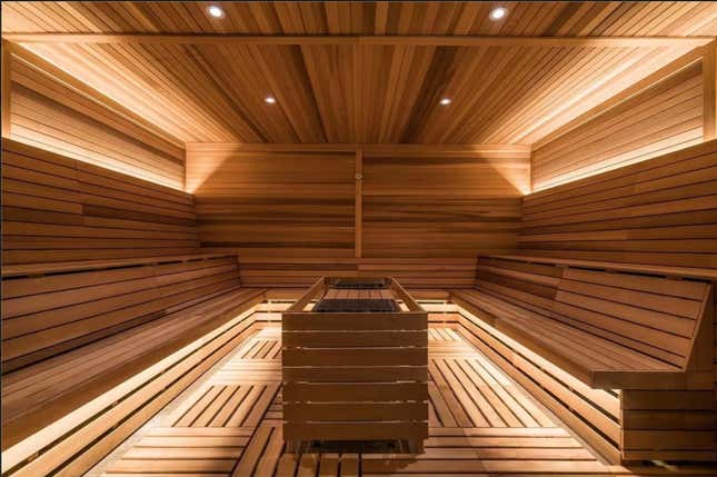 The cedar-lined sauna inside 50 West.