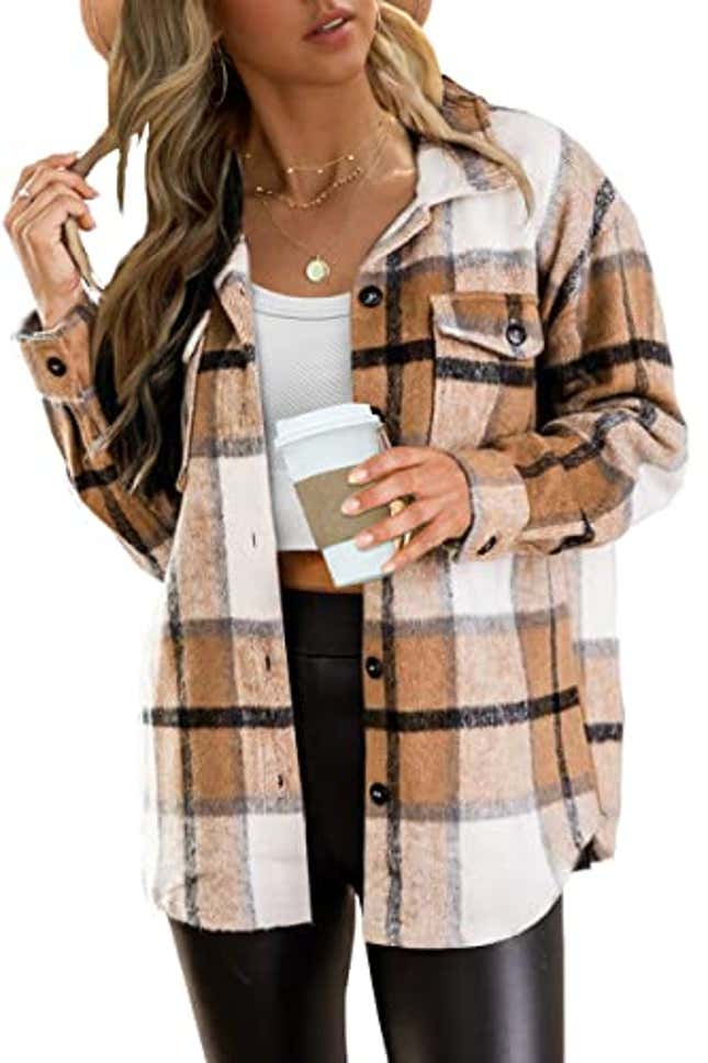 Image for article titled AUTOMET Womens Fall Outfits Fashion Clothes Shackets Flannel Plaid Button Down Long Sleeve Shirts Jackets 2024 Apricot M, Now 30% Off