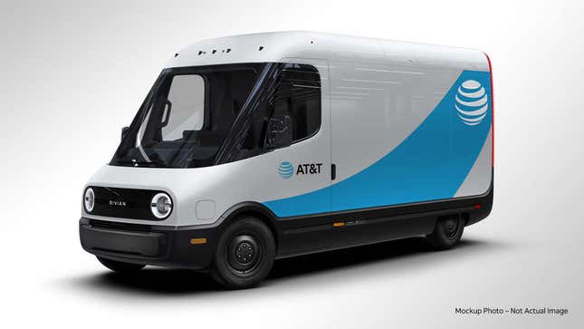 The Rivian Commercial Van mocked up in an AT&T livery.
