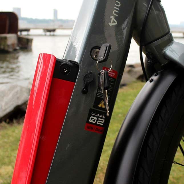 A photo of the battery key on the NIU e-bike.