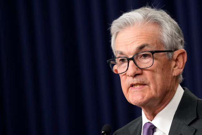 FILE - Federal Reserve chair Jerome Powell speaks during a news conference the Federal Reserve in Washington, March 20, 2024. On Friday, March 29, 2024, Powell takes part in a moderated discussion about interest rate policy at the Federal Reserve Bank of San Francisco. (AP Photo/Susan Walsh, File)