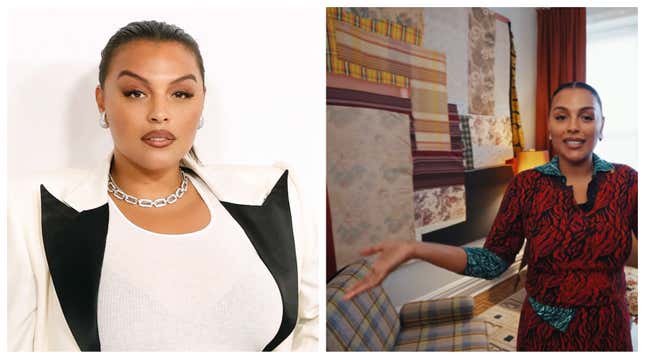 Paloma Elsesser attends the 2023 CFDA Awards at American Museum of Natural History, left; Elsesser in her home.