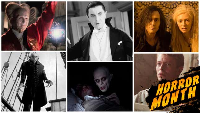 Clockwise from top left: Bram Stoker’s Dracula (Sony), Dracula (Universal), Only Lovers Left Alive (Sony), The Hunger (MGM/UA), Nosferatu The Vampyre (Shout Factory), Nosferatu (Kino Lorber) 