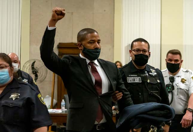 Jussie Smollett is led out of the courtroom after being sentenced at the Leighton Criminal Court Building on March 10, 2022 in Chicago, Illinois.