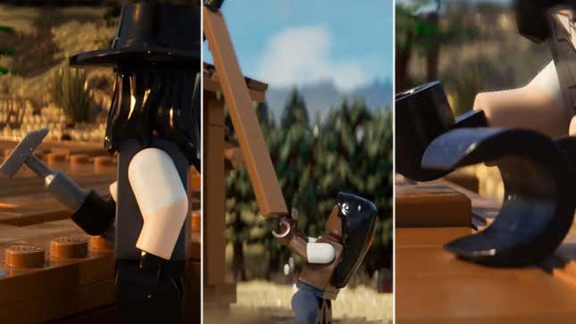 A collage shows three screenshots from the fan-made Lego video. 
