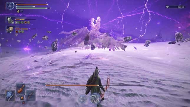 Adel glows with energy as lightning crackles around it.