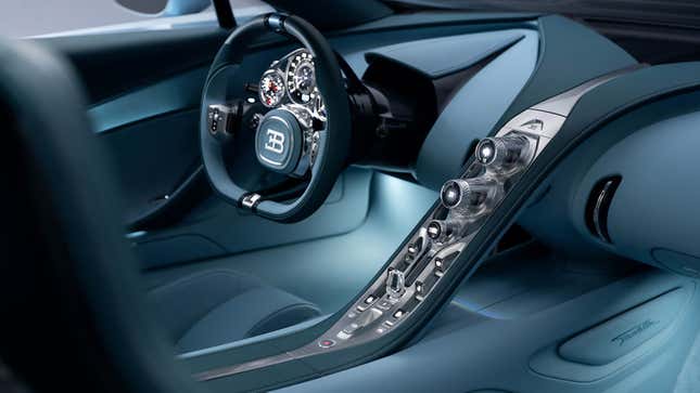 Dashboard of a blue Bugatti Tourbillon