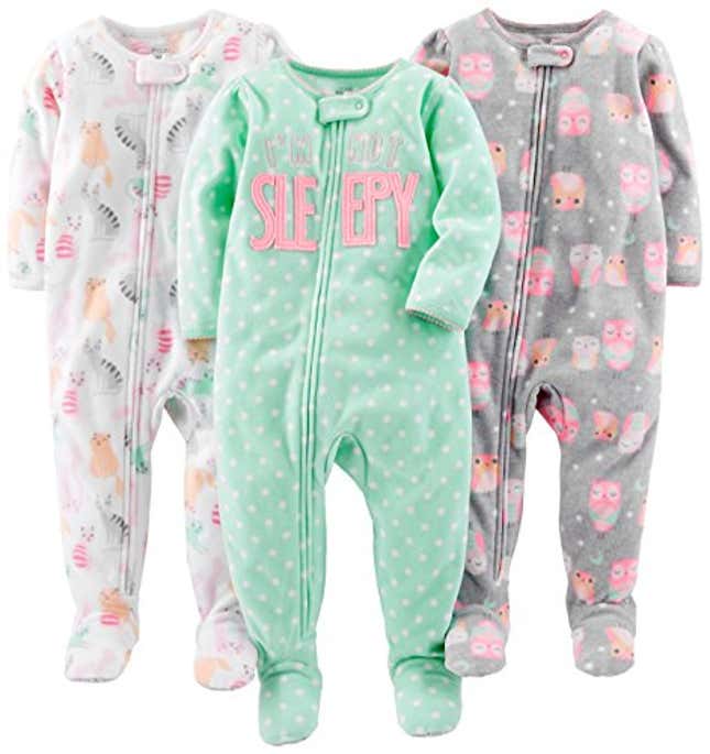 Image for article titled Simple Joys by Carter&#39;s Baby Girls&#39; 3-Pack Loose Fit Flame Resistant Fleece Footed Pajamas, Now 30% Off