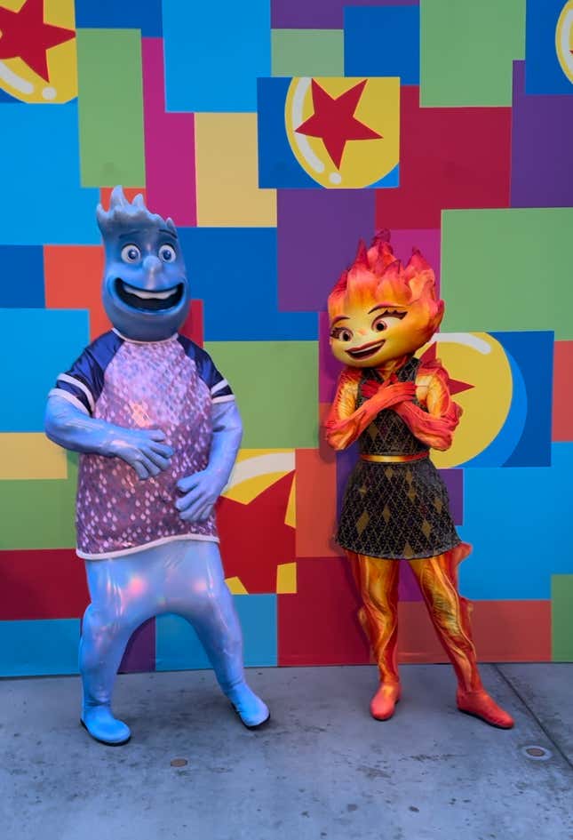 Wade and Ember Elemental character meet and greet Pixar Fest