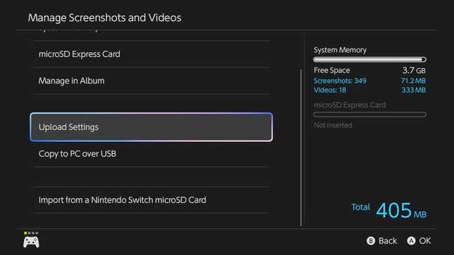 A screenshot shows the Switch 2's upload settings.