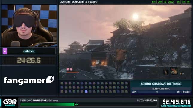 Mitchriz playing Sekiro on Twitch, while blindfolded.